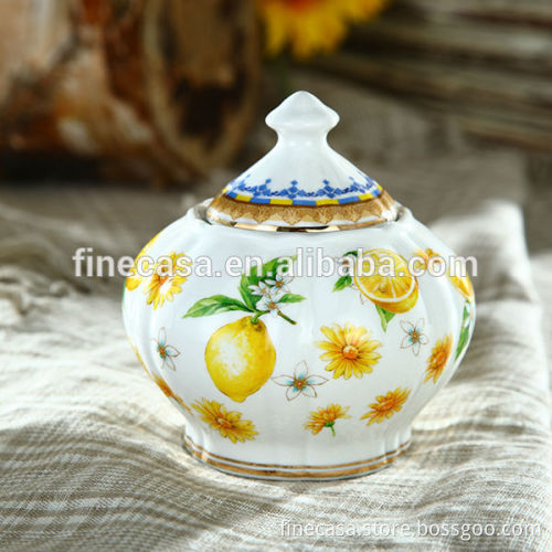 Elegant Fine New Bone China Porcelain Tea Sugar & Creamer Pot of Lemon Fragrance